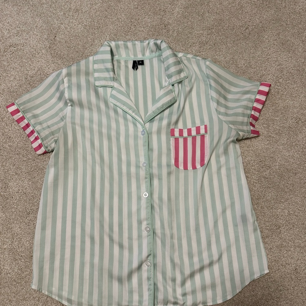 Kensie Green and Pink Striped Women’s Pajama Set - Picture 6 of 9